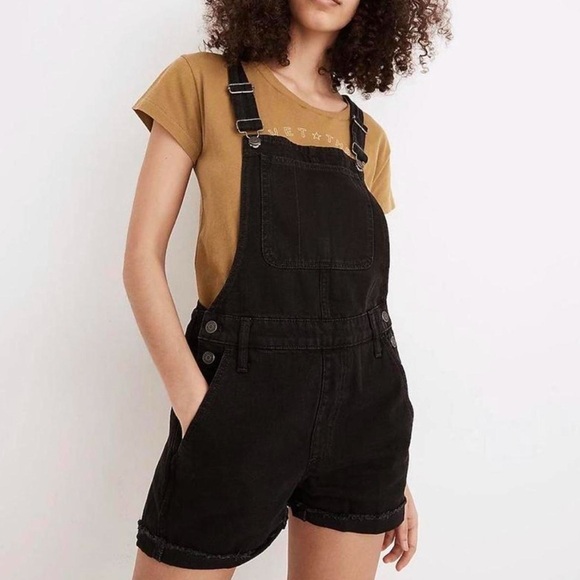 Madewell Black Denim Shorts Overalls - Picture 1 of 6